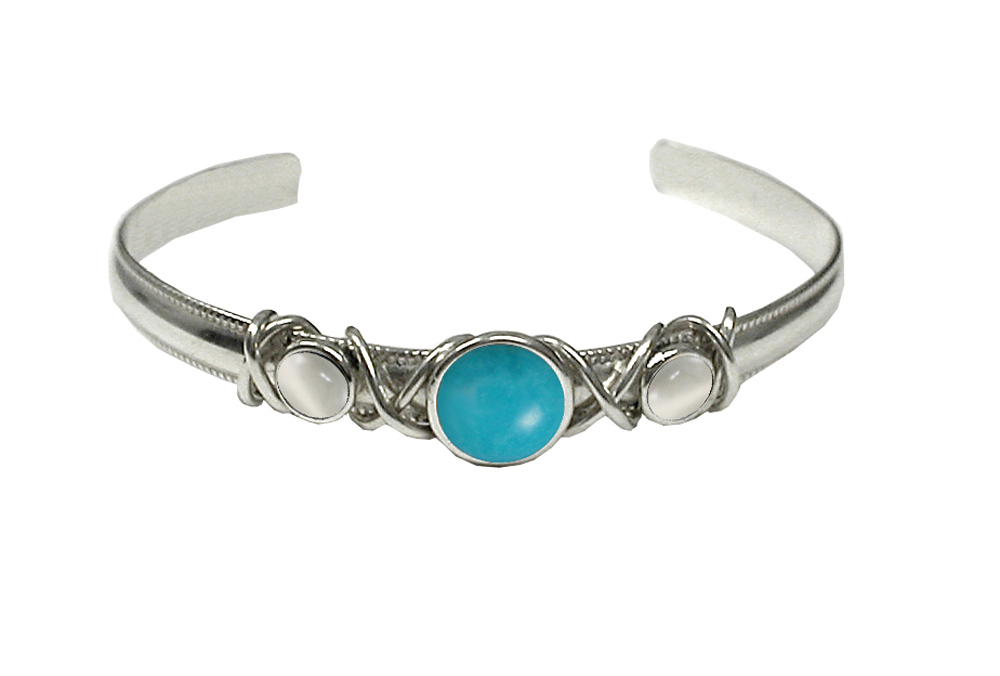 Sterling Silver Hand Made Cuff Bracelet With Turquoise And White Moonstone